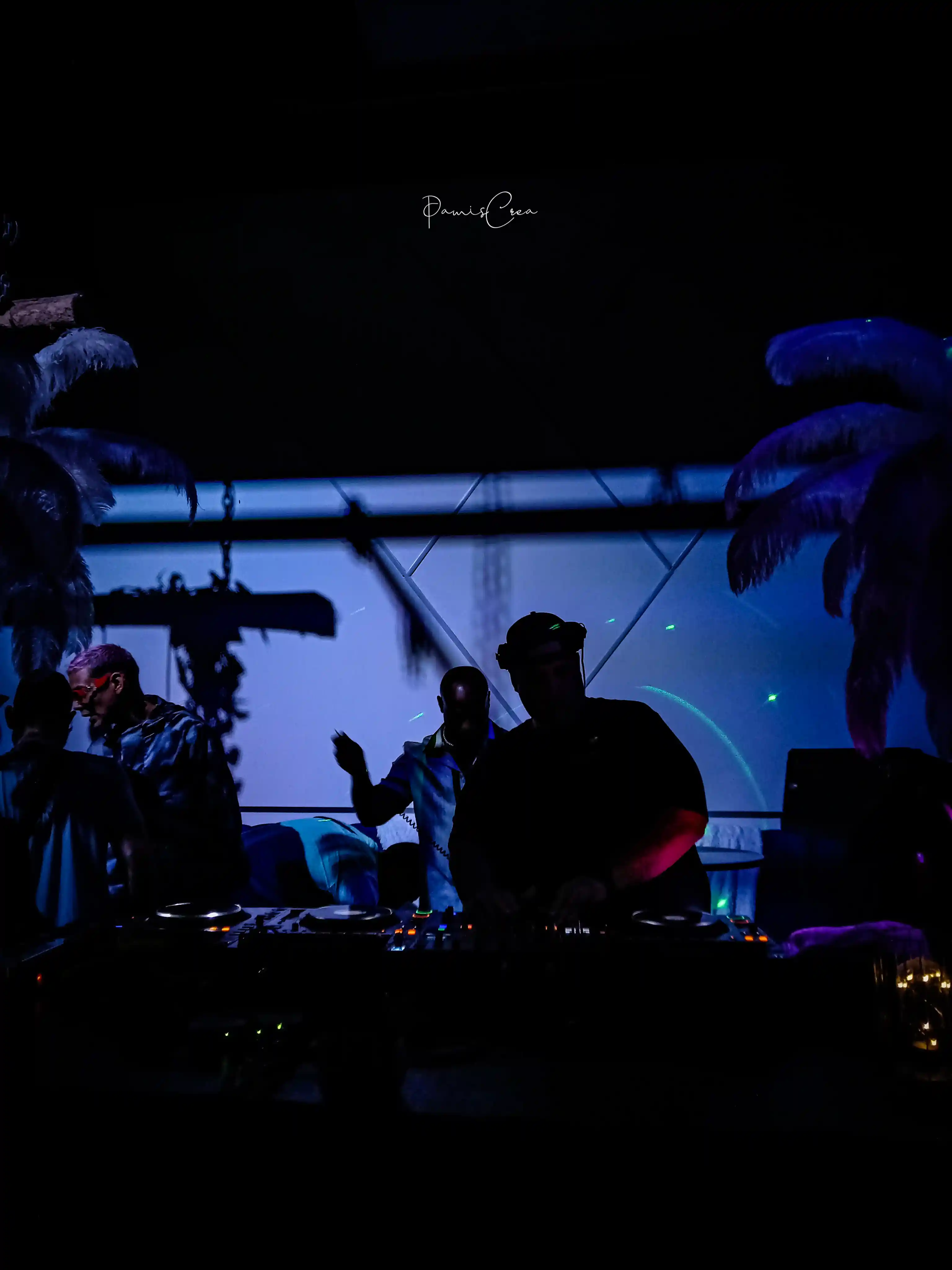 Un DJ girando pistas con pasión en una animada fiesta en un club nocturno