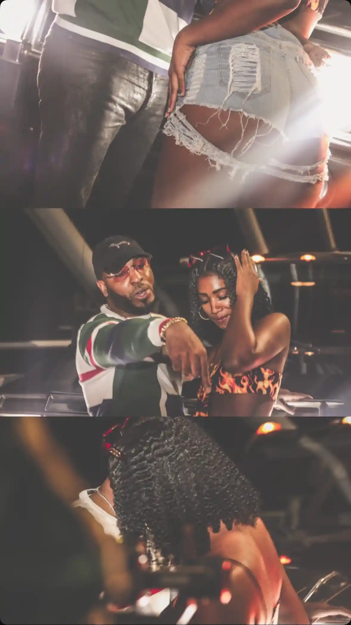 Un collage cautivador de un artista musical actuando en el set de un video musical